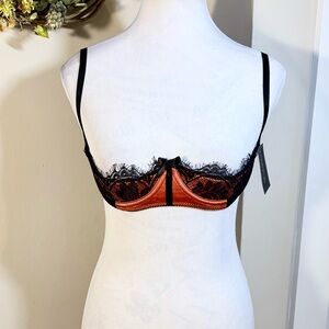 FREDRICKS of HOLLYWOOD NWT Lux Bela Underbust Orange/Black Eyelash Lace Bra-14🧡